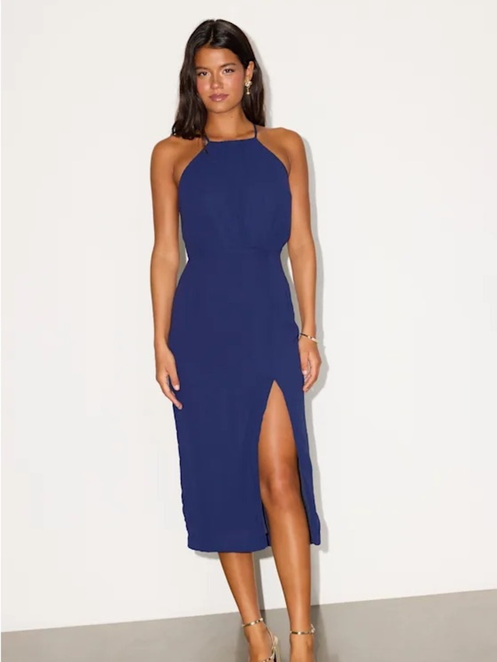 Lulus | Dreamy Date Night Navy Blue Sleeveless Midi Dress (NWT) - Picture 1 of 10